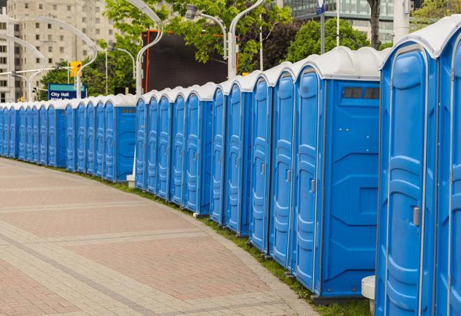 Seasonal porta potty units set up at a Jasper, Alabama venue